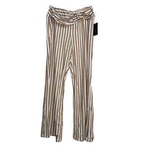 Striped High-Waisted Wide-Leg Pants By Robert Louis S Polyester & Spandex Brown/